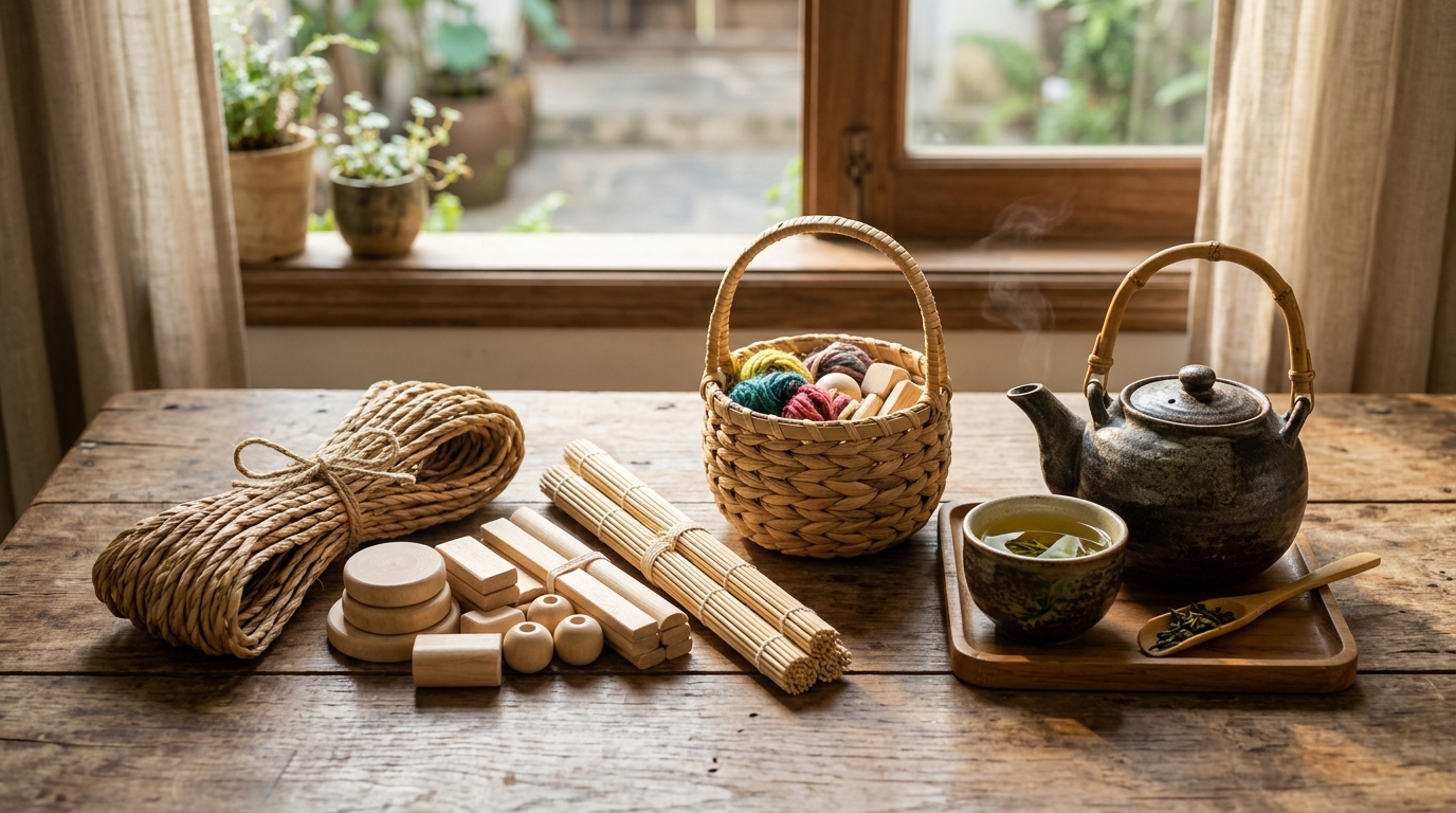 Bộ đồ chơi Montessori rèn trí nhớ ANTCARE từ dây bèo, dây nan và gỗ cao su tự nhiên